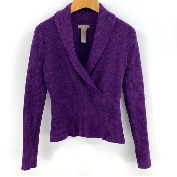 Kenar Purple Plush Knit Shawl Collar Fitted Waist Sweater, Medium - Picture 10 of 16